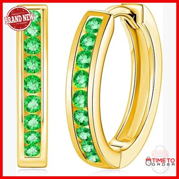 Sterling Silver Moissanite Emerald Hoop Earrings 15mm Hypoallergenic